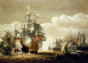 Bitwa pod Lowestoft, 3 czerwca 1665 r., przedstawiająca HMS "Royal Charles" i "Eendracht", połowa XVII w. (olej na drewnie)