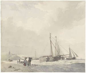 Widok na plażę w Scheveningen autorstwa Hendrikus van de Sande Bakhuyzen