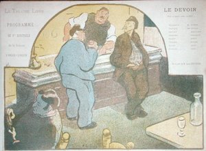 Program na sezon 1892-3 w Theatre Libre w Paryżu do spektaklu „Le Devoir” przedstawiającego mężczyzn pijących w barze (kolor litho) autorstwa Henri Gabriel Ibels