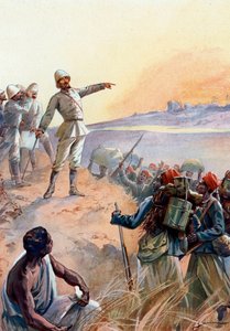 Kryzys w Fachodzie: Kapitan Jean Baptiste Marchand (1863-1934) i jego senegalscy tyralierowie maszerujący na Fachodę w Sudanie, aby uczynić z niej francuski protektorat, lipiec 1898 r.