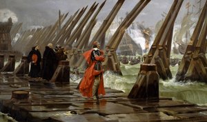 Richelieu (1585-1642) na murze morskim w La Rochelle