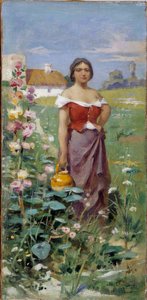Camargaise dzban Młoda kobieta ubrana z Cyganem w polu. Obraz Adriena Henri Tanoux (1865-1923) XX wiek Obowiązkowa wzmianka: Collection fondation faith de Provence, Marsylia