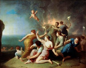 „Nimfy palące statek Telemacha”, 1746 autorstwa Henri Antoine de Favannes