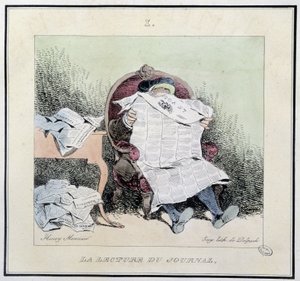 Czytanie gazety - w „Paryskich szkicach” Henri Monniera, wyd. Delpech, Paryż autorstwa Henri Bonaventure Monnier