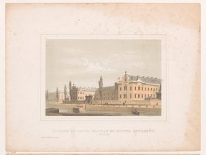 Widok na koszary Klein Kasteeltje i nowy magazyn w Brukseli Caserne du petit chateau et nouvel entrepôt, a Bruxelles (tytuł na obiekcie)