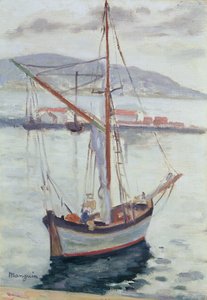 Jachty w Saint Tropez (olej na płótnie) autorstwa Henri Charles Manguin