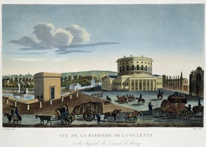 Barriere de la Villette, około 1820 r. - w „”Widokach Paryża”” Courvoisiera autorstwa Henri Courvoisier Voisin