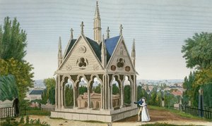 Grób Heloise i Abelard na cmentarzu Pere Lachaise, 1815-20 (kolorowe grawerowanie)
