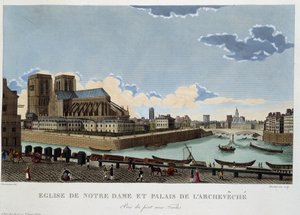 Kościół Notre-Dame i pałac Archevéché - w „Widokach Paryża” Courvoisiera autorstwa Henri Courvoisier-Voisin
