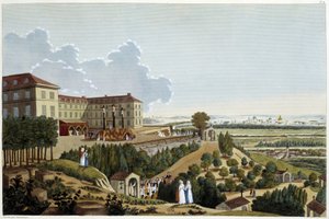 Widok na Kalwarię, podczas święta Ste Croix, w Suresnes – w „Vues de Paris” Courvoisiera autorstwa Henri Courvoisier Voisin