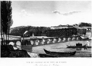 Widok zamku i mostu Saint-Cloud - rysunek Courvoisier autorstwa Henri Courvoisier-Voisin