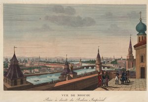 Widok Moskwy z balkonu Pałacu Cesarskiego, Rosja "" (Widok Moskwy z balkonu Pałacu Cesarskiego) Grawer Henri Courvoisier-Voisin (1757-1830) - 1812 Wymiary 40,7x55,6 cm Kolekcja prywatna autorstwa Henri Courvoisier Voisin
