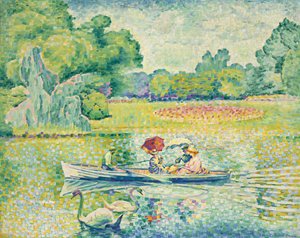 Pływanie łodzią po Bois de Boulogne; Rejs statkiem po Bois de Boulogne, ok. 1899-1900 autorstwa Henri Edmond Cross