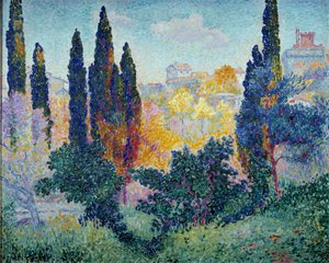 Cyprysy w Cagnes Obraz Henri Cross Delacroix (Henri Edmond Cross) (1856-1910) 1908 Ndz. 0,81x1 m Paryż, Muzeum Orsay autorstwa Henri Edmond Cross