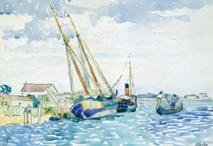 Scena morska (łodzie w pobliżu Wenecji), 1903 (wc nad grafitem na białym papierze tkanym na sucho na grubej karcie tkanej) autorstwa Henri Edmond Cross