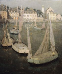 Breton Port przy świetle księżyca; Port Breton przy świetle księżyca autorstwa Henri Eugene Augustin Le Sidaner