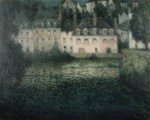 Dom nad rzeką w świetle księżyca; Dom nad Moonlight River, Quimperle autorstwa Henri Eugene Augustin Le Sidaner