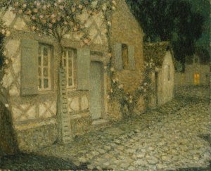 Dom ogrodnika w świetle księżyca, Gerberoy; Dom ogrodnika w blasku księżyca, Gerberoy autorstwa Henri Eugene Augustin Le Sidaner