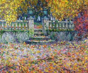 Taras jesienią, Gerberoy autorstwa Henri Eugene Augustin Le Sidaner