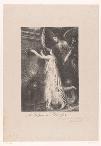 Anioł i personifikacja sławy przynoszą honorowy wieniec przy grobie Johannesa Brahmsa Á Johannes Brahms (tytuł na obiekcie) autorstwa Ignace Henri Jean Fantin Latour