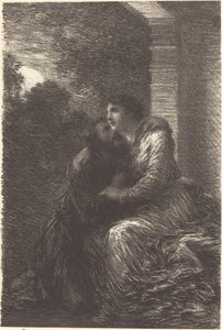 Scena miłosna z III aktu „Lohengrina” autorstwa Ignace Henri Jean Fantin-Latour