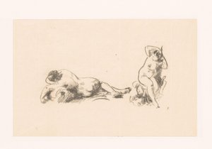 Arkusz do nauki z dwiema nagimi kobietami autorstwa Ignace Henri Jean Fantin Latour