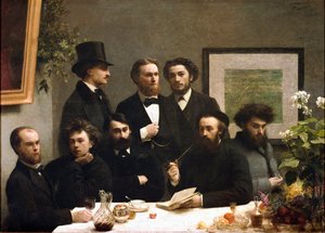 Narożnik stołu: od lewej do prawej: Paul Verlaine, Arthur Rimbaud, Elzear Bonnier, Leon Valade, Emile Blemont, Jean Aicart, Ernest d