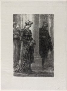 Mistrzowie Norymbergi, Akt I: Walther i Eva spotykają się autorstwa Ignace Henri Jean Fantin-Latour