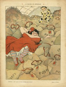 Ilustracja Henri Gousse (1872-1914) w Le Rire, 03/04/09 - La France en lethargie - Social, Greve, Courrier La Poste Postal - Clemenceau George, Marianne