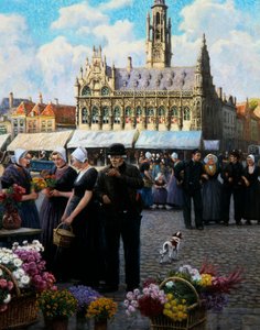 Targ kwiatowy w Middelburgu (olej na płótnie) autorstwa Henri Houben