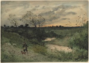Świt — łowca z psem autorstwa Henri Joseph Harpignies