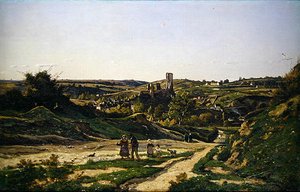 Zamek i wieś Herisson autorstwa Henri Joseph Harpignies