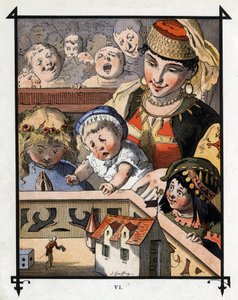 Ciekawostką dla dzieci jest Lemuel Gulliver w krainie gigantów Brobdingnag. Ilustracja do „Podróży Guliwera” Jonathana Swifta (1667-1745)