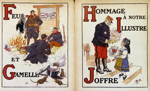 Ogień i menażka oraz hołd dla marszałka Joffre, ilustracja z „Alfabet de la Guerre