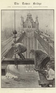 Tower Bridge, jego budowa i konstruktorzy (litografia)
