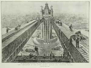 Ukończenie Tower Bridge: ostatnie szlify, z Grafiki, 23 czerwca 1894 (grafika)