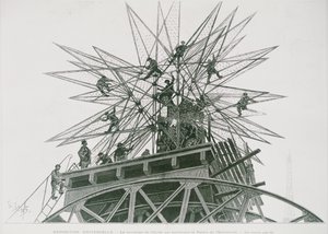 Ekspozycja Powszechna 1900: Montaż Gwiazdy na Pałacu Elektryczności (rycina)