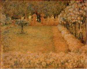 Biały ogród o zmierzchu w Gerberoy autorstwa Henri Le Sidaner