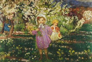 Dzieci w sadzie w kwiecie; Dzieci w kwitnącym sadzie, 1914 autorstwa Henri Lebasque