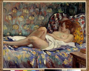 Obraz Nu Longe autorstwa Henri Lebasque (1865-1937) Obowiązkowa wzmianka: Kolekcja fundacja dotyczy de Prowansji, Marsylia autorstwa Henri Lebasque