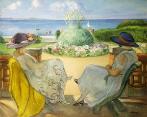 Dwie młode kobiety na tarasie nad morzem; Dwie młode dziewczyny na tarasie z widokiem na morze, 1922 autorstwa Henri Lebasque