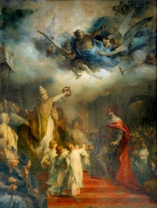 Papież Leon III koronuje Karola Wielkiego na cesarza Zachodu u św. Piotra w Rzymie w roku osiemsetnym w Boże Narodzenie. Obraz Henry