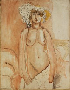 Antoinette Standing, Torso Bared, Wearing a Feather Hat, ok. 1918 (olej na płótnie) autorstwa Henri Matisse