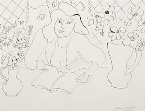 Model z książką autorstwa Henri Matisse