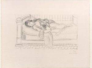 Kobieta z Bliskiego Wschodu na leżance, podłoga wyłożona czerwonymi kafelkami autorstwa Henri Matisse
