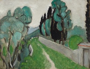 Paysage avec cyprès et oliviers aux environs de Nice, ok. 1918 (olej na płycie położony na panelu)