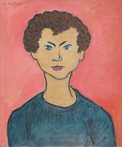 Portret z kręconymi włosami, morski niebieski sweter autorstwa Henri Matisse