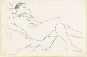 Leżący akt kobiecy (czarno-biała kreda na papierze) autorstwa Henri Matisse