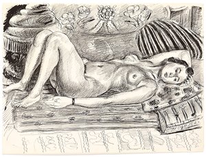 Leżący akt na brasero, ok. 1926-1927 (pióro i tusz indyjski na papierze) autorstwa Henri Matisse