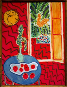 Czerwone wnętrze, martwa natura na niebieskim stole autorstwa Henri Matisse